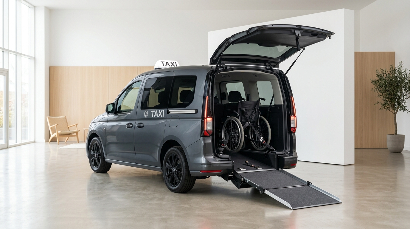 Volkswagen Caddy TPMR avec rampe d'accès déployée